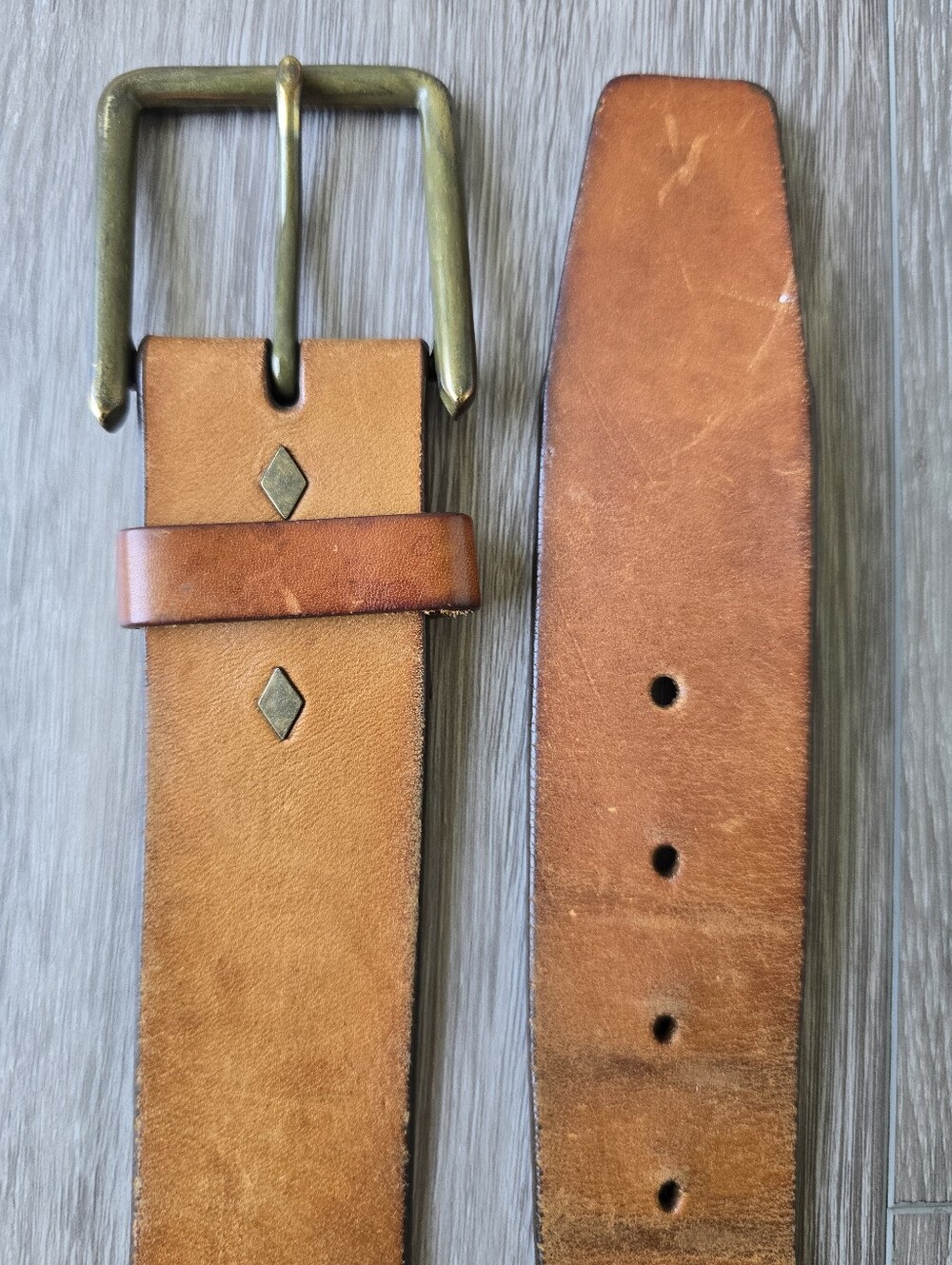 Gap Genuine Leather Belt Cognac Brown Brass Roller Buckle Studded Size 30